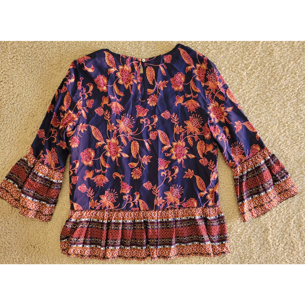 BeachLunchLounge Women's Blue Floral Patterned Bell Sleeve Blouse. Size‎ M - Picture 2 of 8